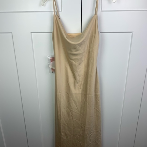 NWT Birdy Grey SMALL Lisa Midi Dress Shiny Satin Gold Sleeveless Cowl Neck - Picture 5 of 9